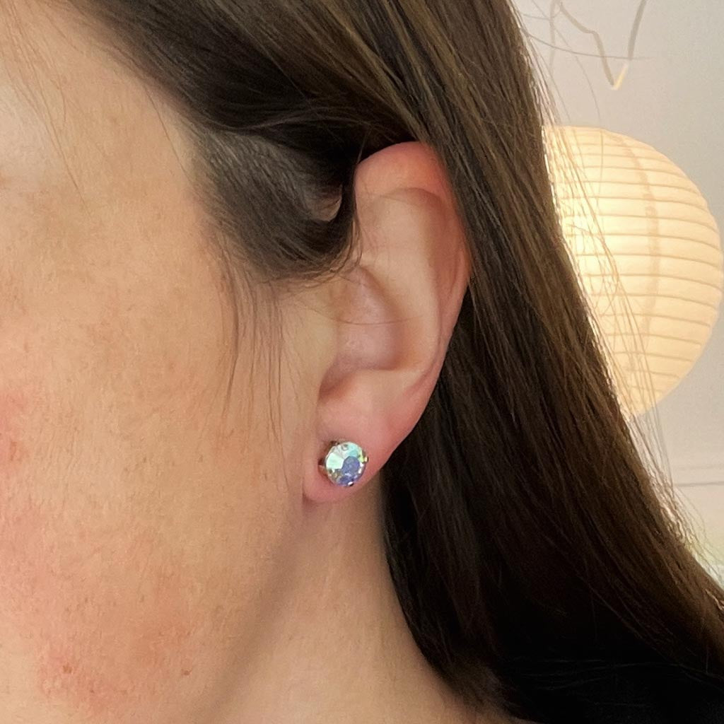 Vintage Rhinestone Post Earrings - Light Sapphire Aurora Borealis