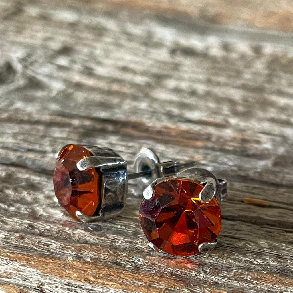 Madeira Topaz Vintage Rhinestone Post Earrings (Large)