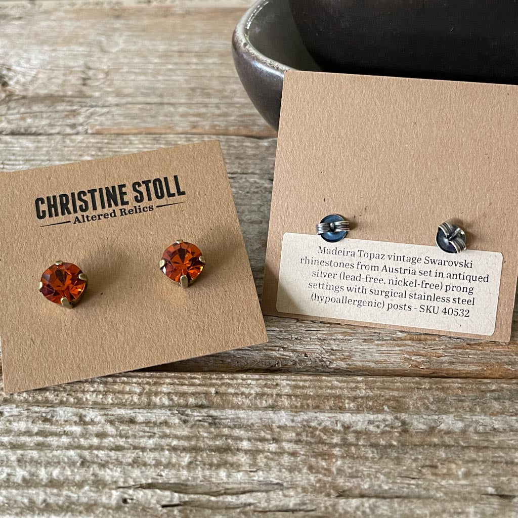 Madeira Topaz Vintage Rhinestone Post Earrings (Large)