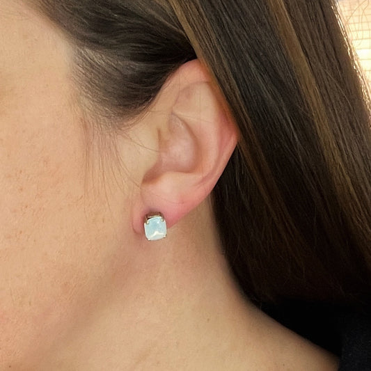 Milky Opal Vintage Glass Rhinestone Post Earrings