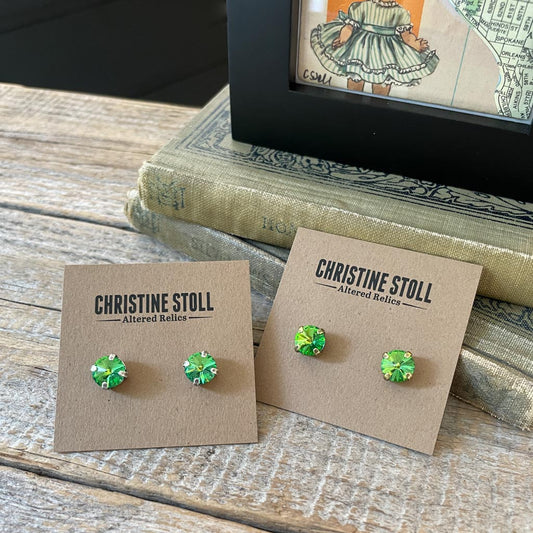 Peridot Green Vintage Rhinestone Post Earrings