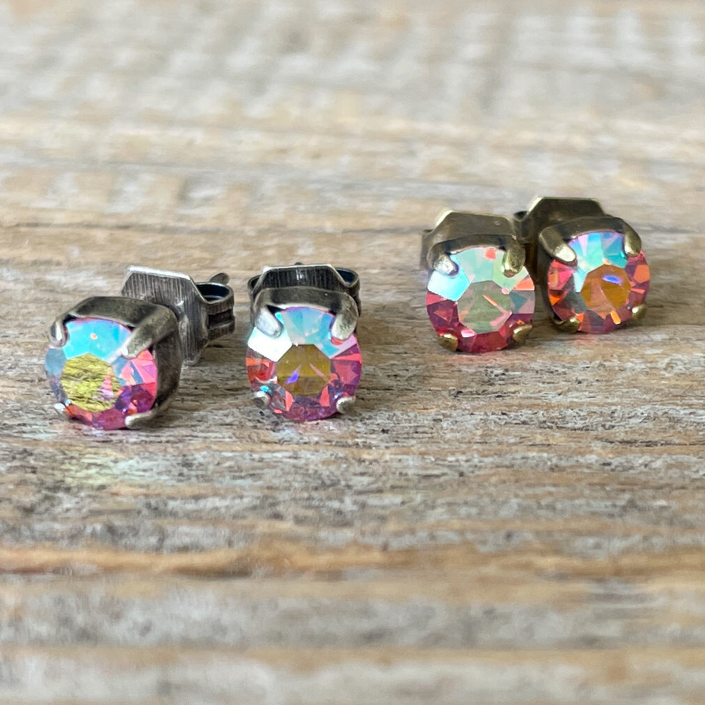 Light Rose AB Vintage Rhinestone Post Earrings (Small)