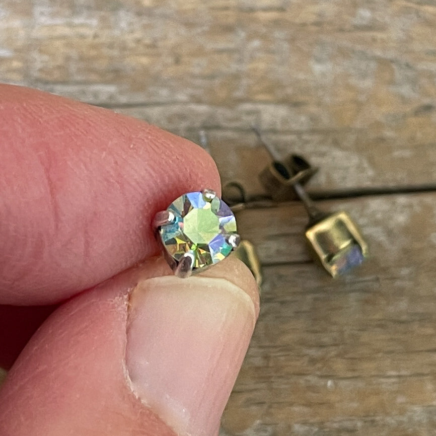Peridot Green AB Vintage Rhinestone Post Earrings (Small)