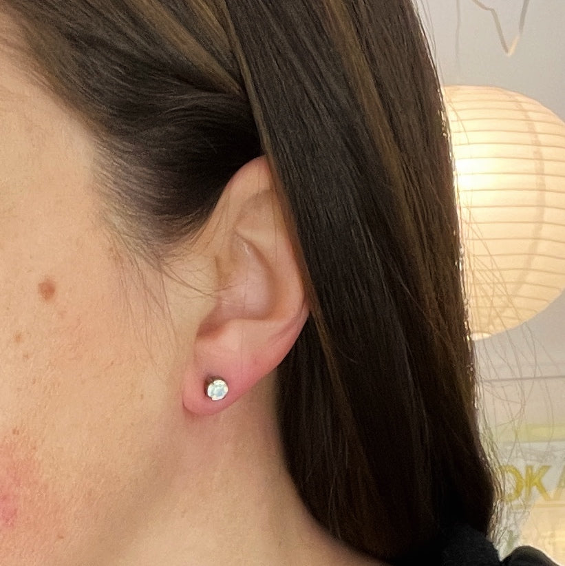 White Opal Vintage Rhinestone Post Earrings