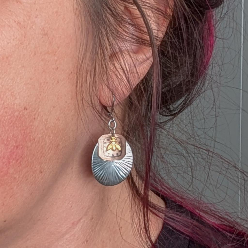 Vintage Watch Dial Earrings - Bees Waste No Time