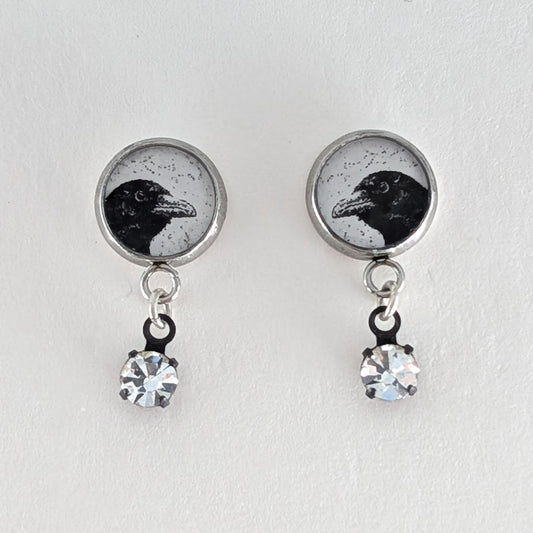 Crow Post Earrings - Ooh Shiny Objects Peeking Crow