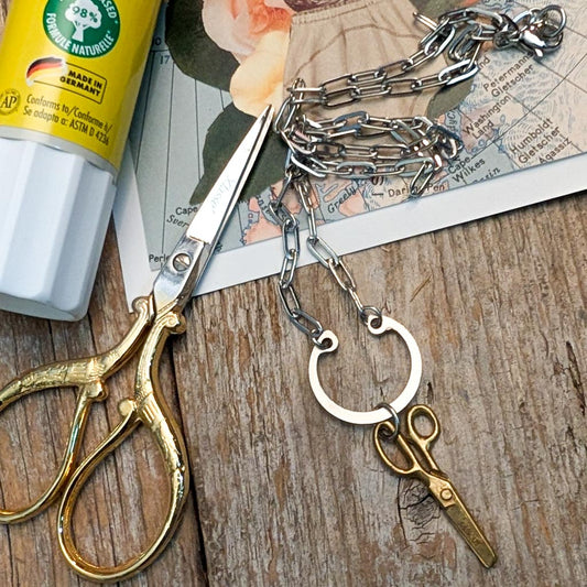 Vintage Scissors Charm Necklace - Snap Ring