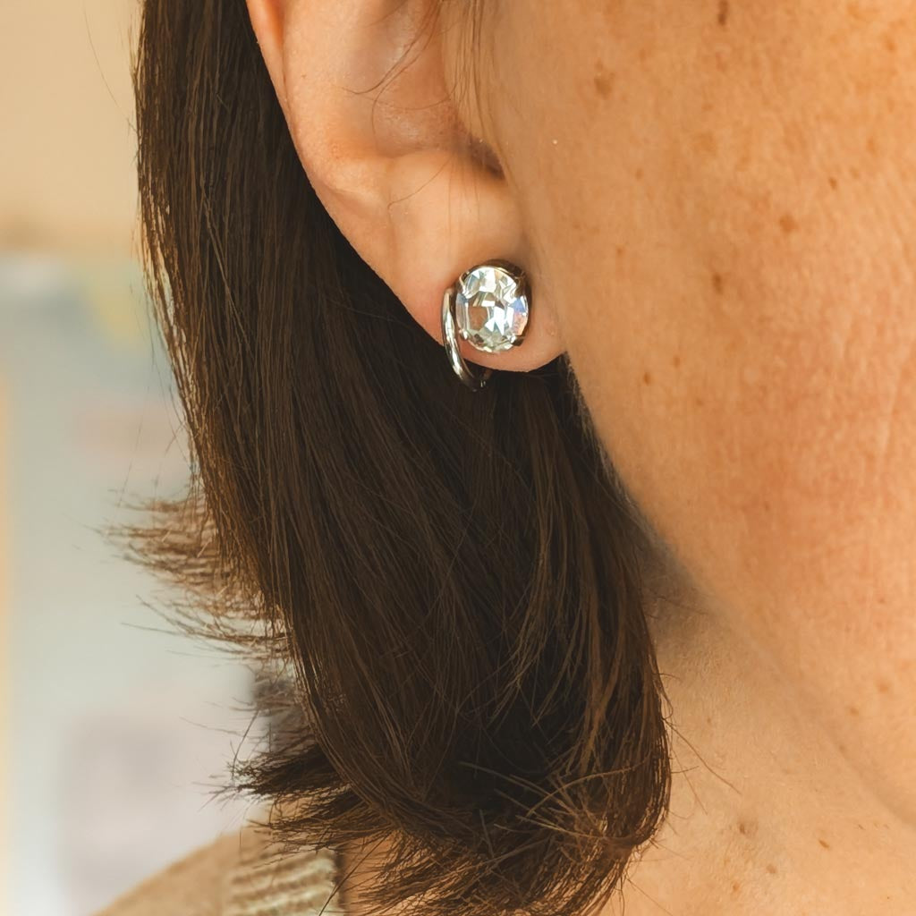 Vintage Rhinestone Post Earrings - Crystal Clear