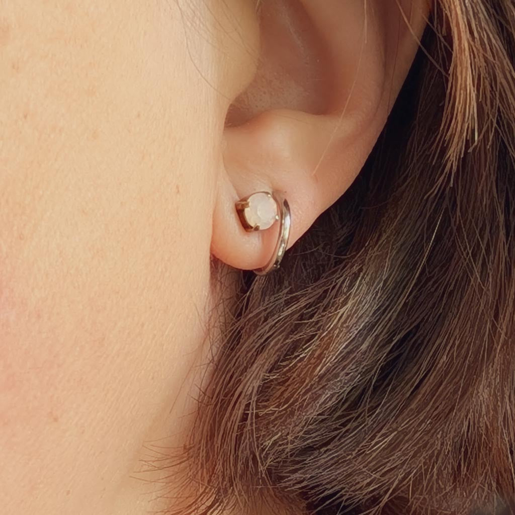 Pink Opal Vintage Rhinestone Post Earrings