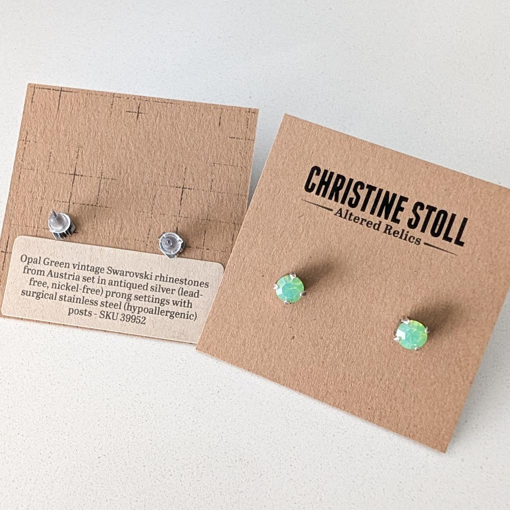 Opal Green Vintage Rhinestone Post Earrings