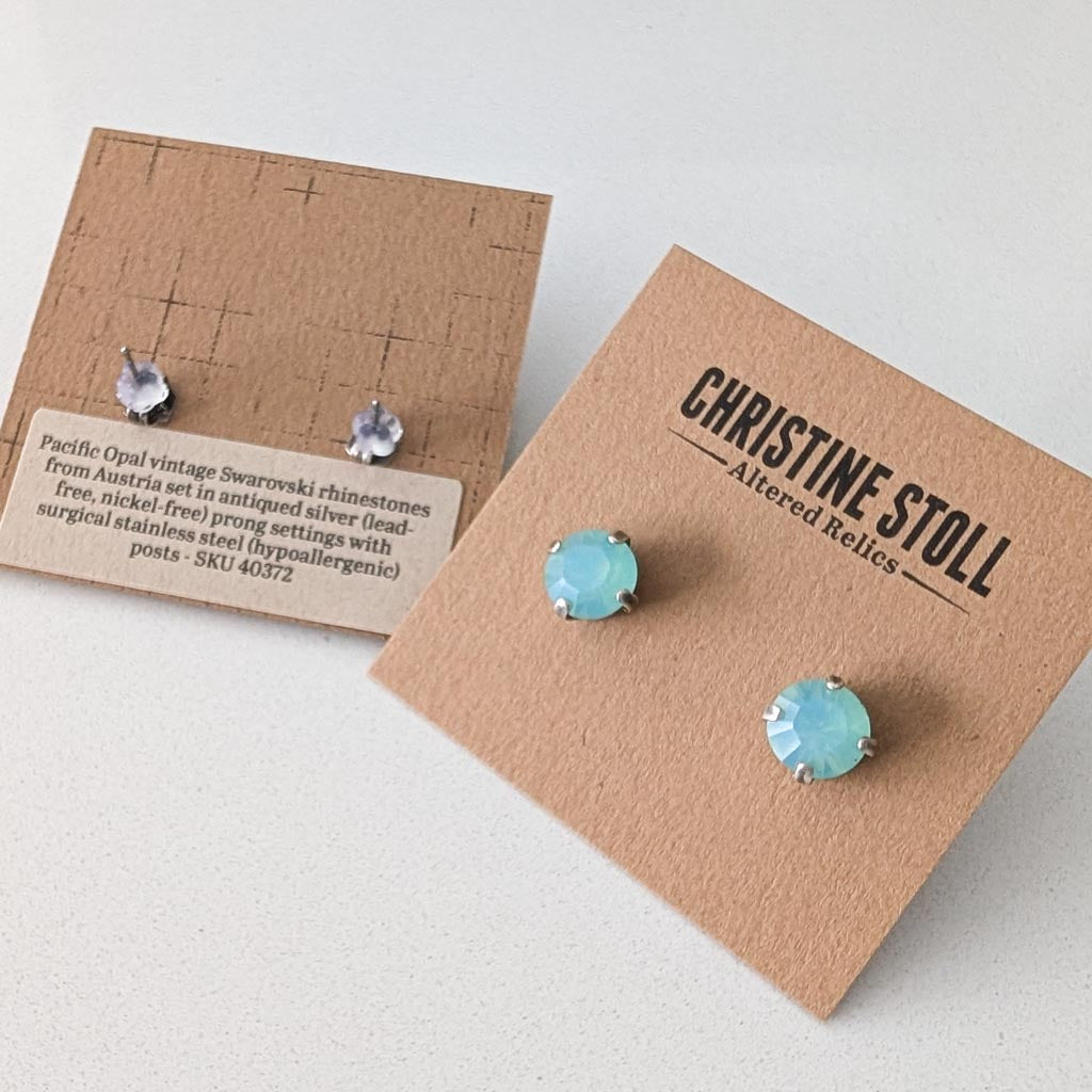 Pacific Opal Aqua Vintage Rhinestone Post Earrings
