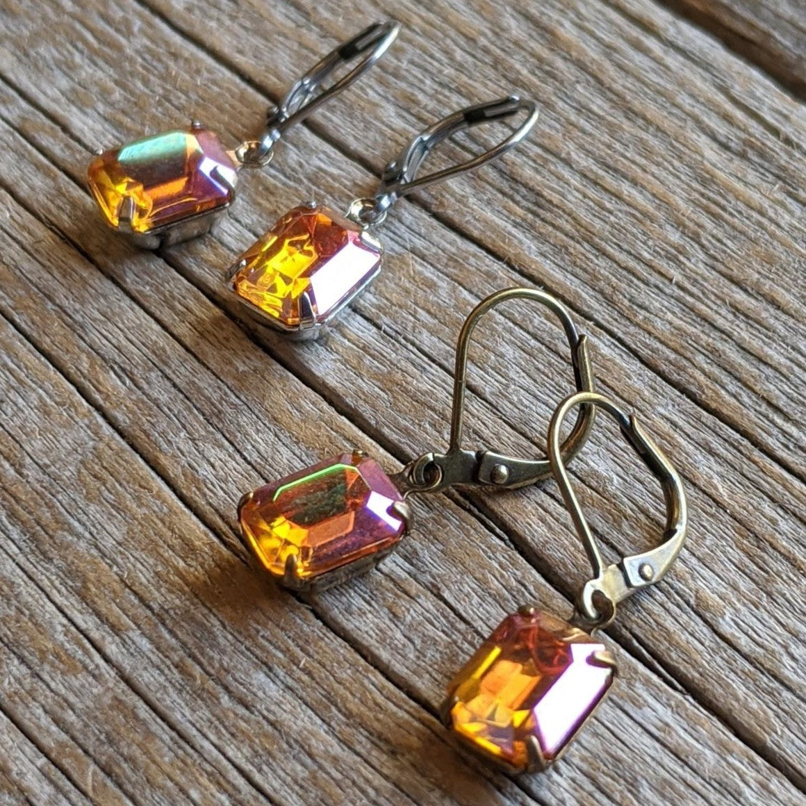 Orange Topaz AB Vintage Rhinestone Earrings