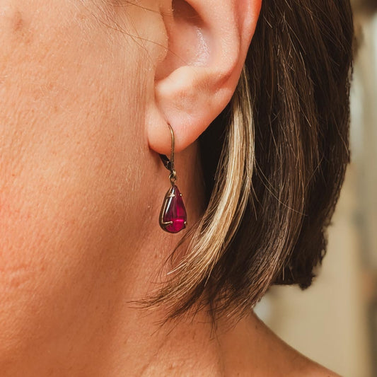 Dark Ruby Red Vintage Rhinestone Earrings