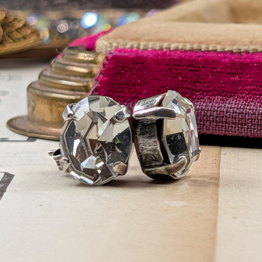 Vintage Rhinestone Post Earrings - Crystal Clear