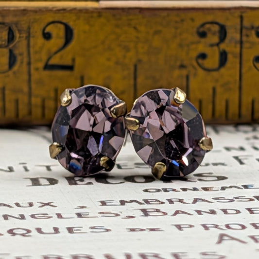 Vintage Rhinestone Post Earrings - Light Amethyst