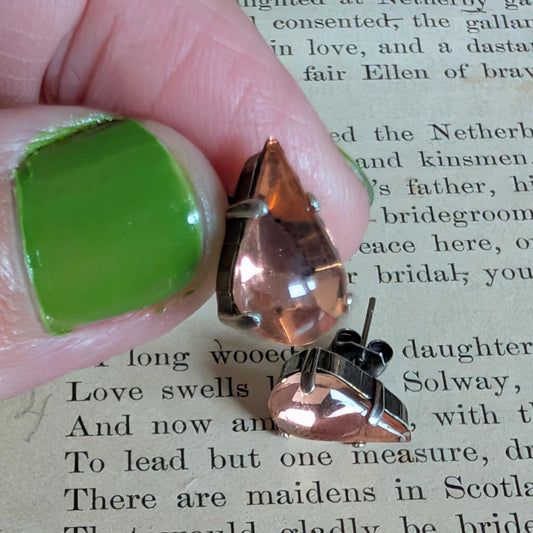 Light Rose Vintage Teardrop Glass Post Earrings *SALE*