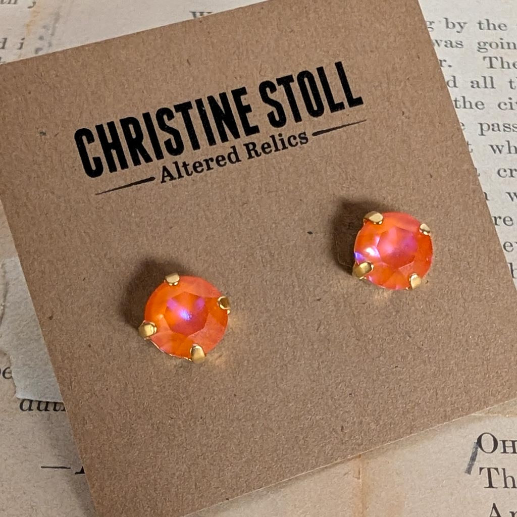 Orange Glow Delite Rhinestone Post Earrings