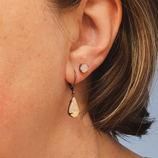 Pink Opal Vintage Rhinestone Post Earrings