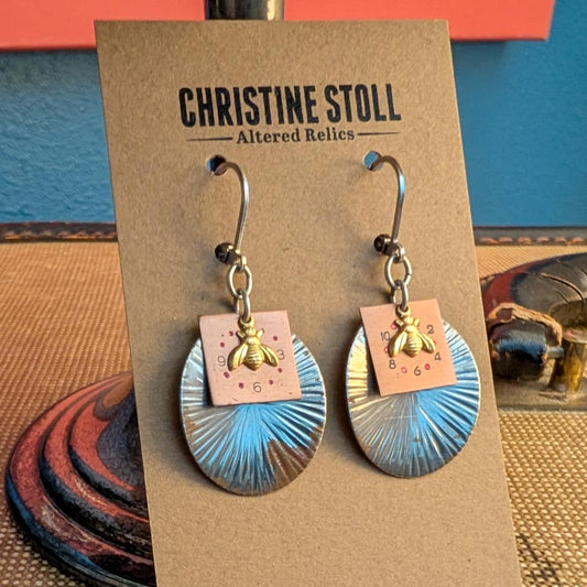 Vintage Watch Dial Earrings - Bees Waste No Time