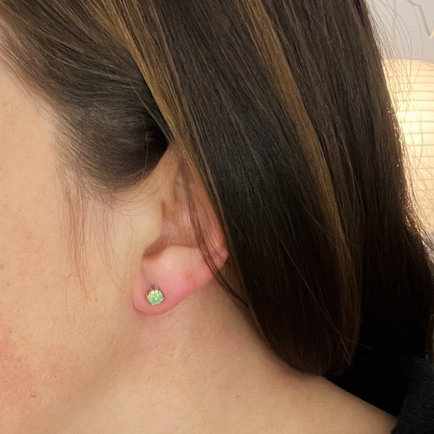 Opal Green Vintage Rhinestone Post Earrings