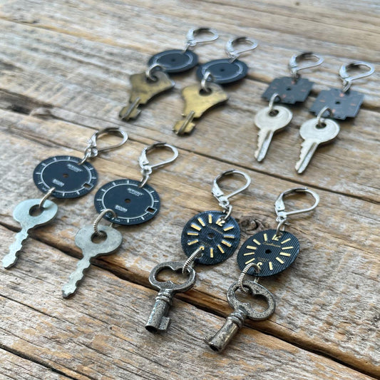 Vintage Watch Dial Earrings - Keys