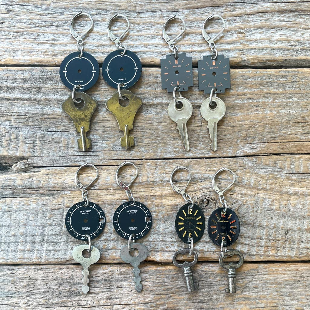 Vintage Watch Dial Earrings - Keys