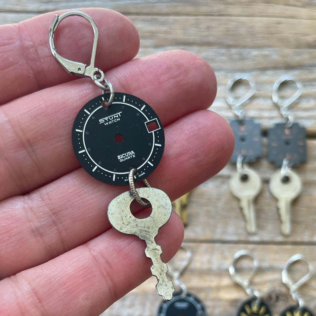 Vintage Watch Dial Earrings - Keys