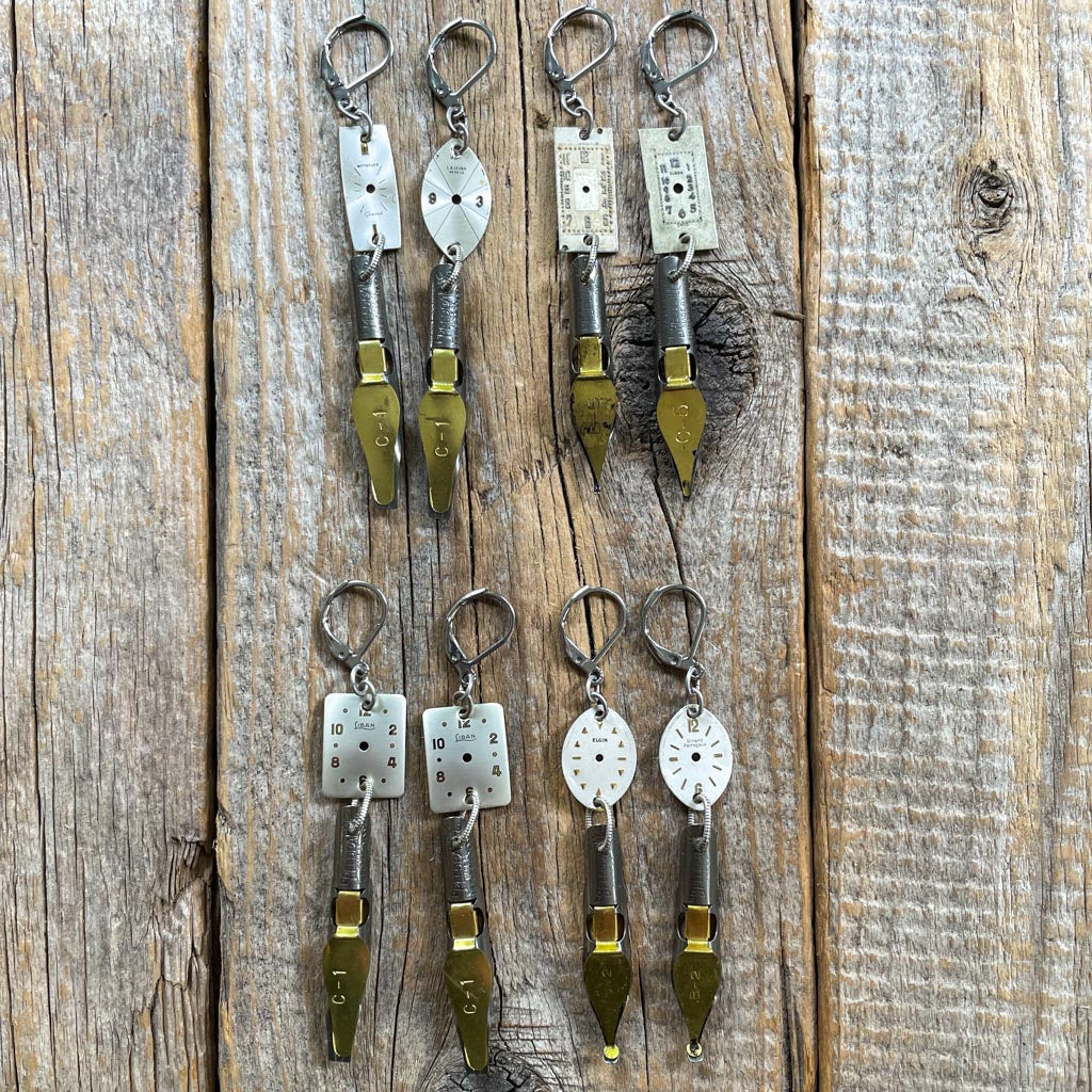 Vintage Watch Dial Earrings - Pen Nibs
