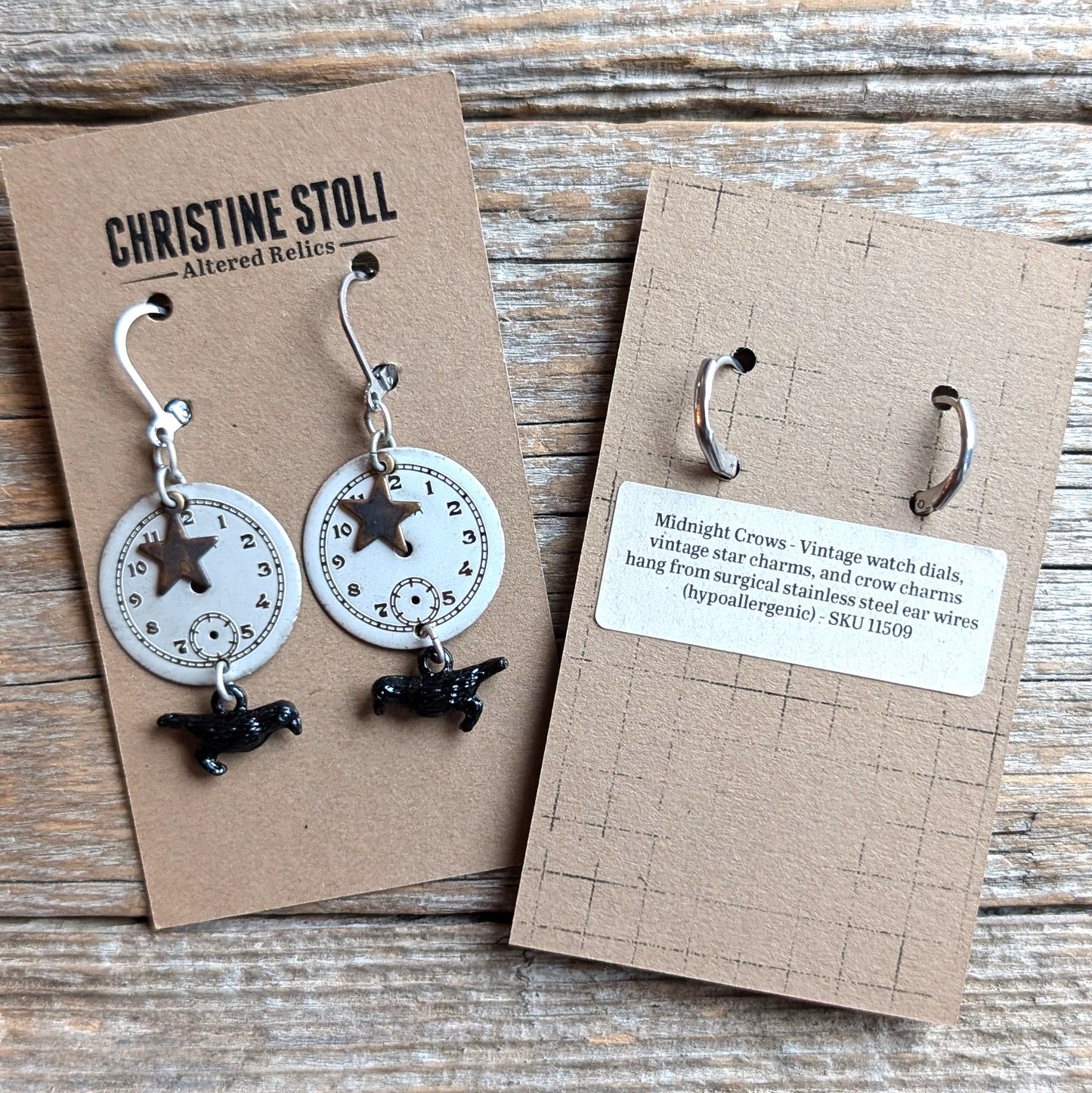 Vintage Watch Dial Earrings - Silver Crabs