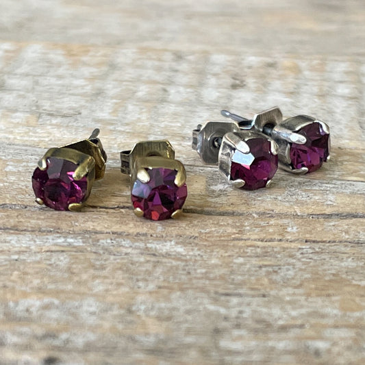 Amethyst Purple Vintage Rhinestone Post Earrings (Small)