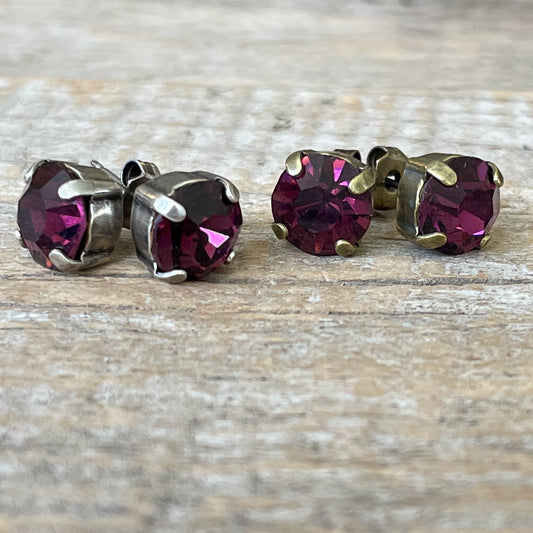 Amethyst Purple Vintage Rhinestone Post Earrings