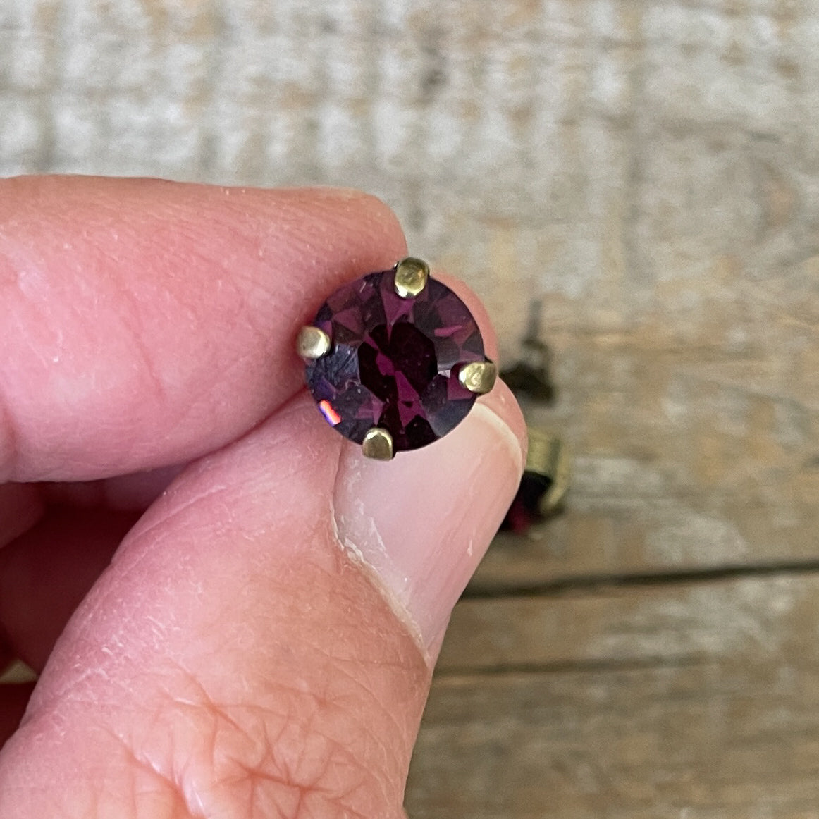 Amethyst Purple Vintage Rhinestone Post Earrings (Large)