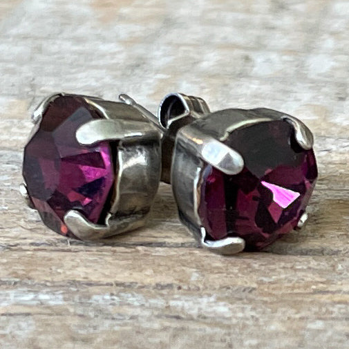 Amethyst Purple Vintage Rhinestone Post Earrings (Large)