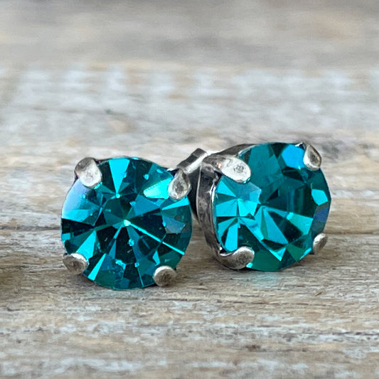 Blue Zircon Vintage Rhinestone Post Earrings (Large)