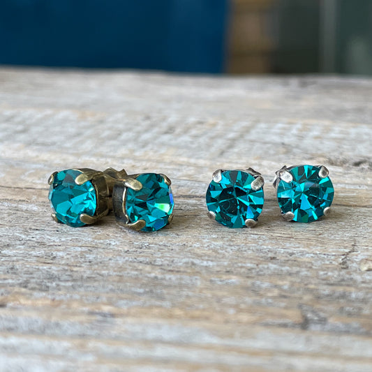 Blue Zircon Vintage Rhinestone Post Earrings (Large)