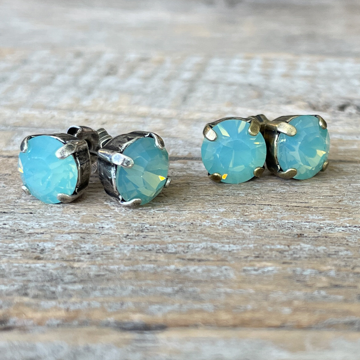 Pacific Opal Aqua Vintage Rhinestone Post Earrings (Large)