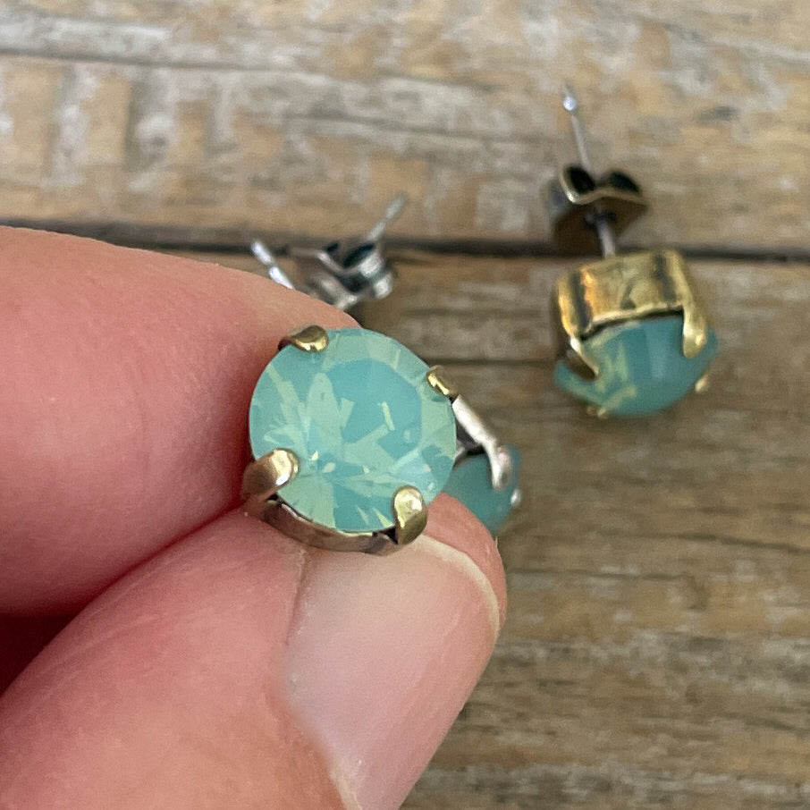 Pacific Opal Aqua Vintage Rhinestone Post Earrings (Large)