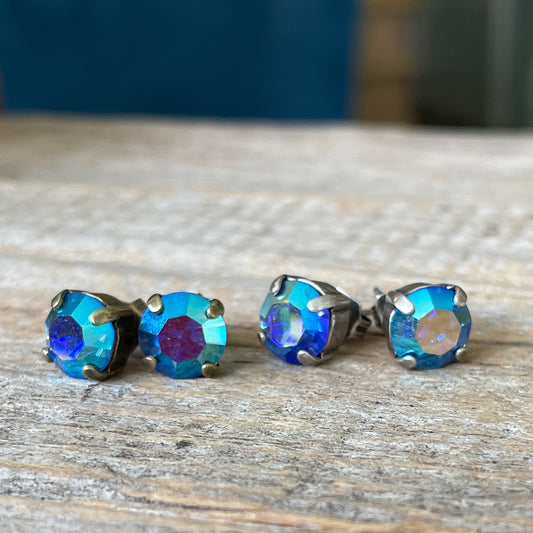 Vintage Rhinestone Post Earrings - Amethyst Aurora Borealis