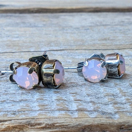 Pink Opal Vintage Rhinestone Post Earrings (Small)