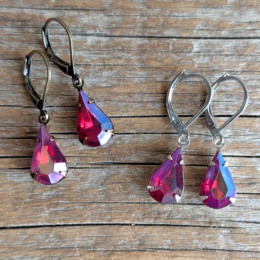 Ruby Red AB Vintage Rhinestone Earrings