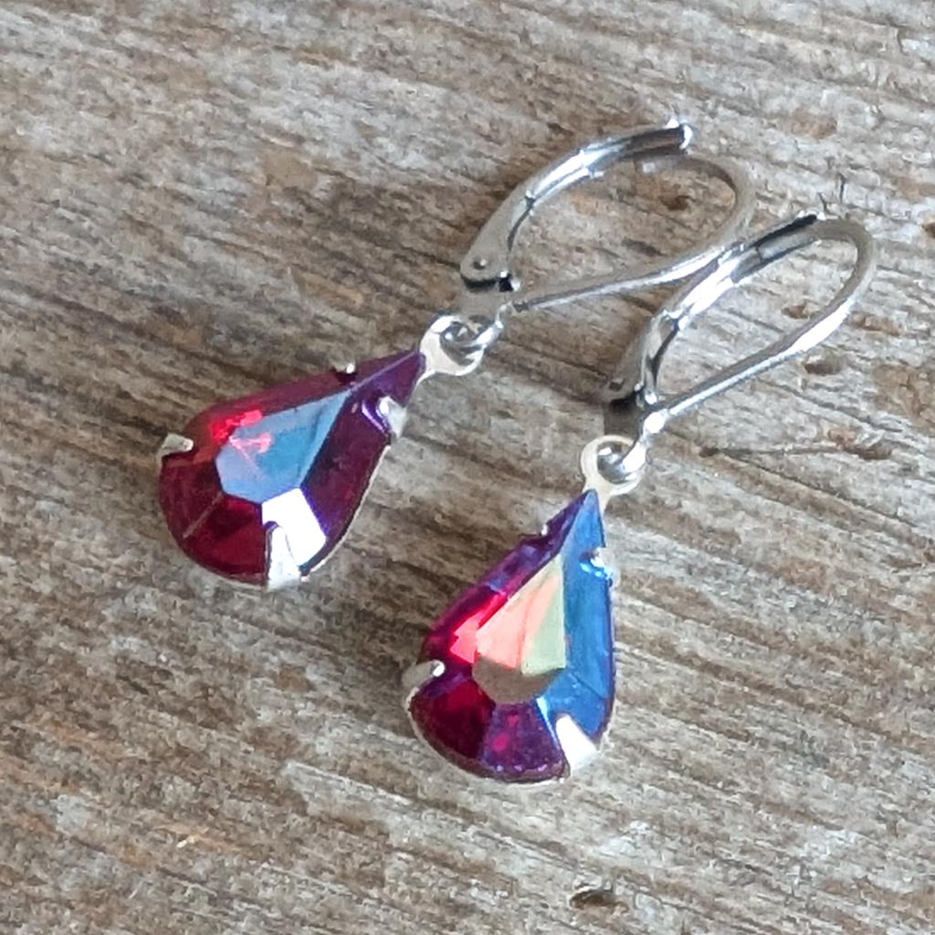 Ruby Red AB Vintage Rhinestone Earrings