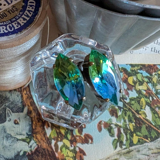 Vintage Glass Post Earrings - Blue Green Cuba