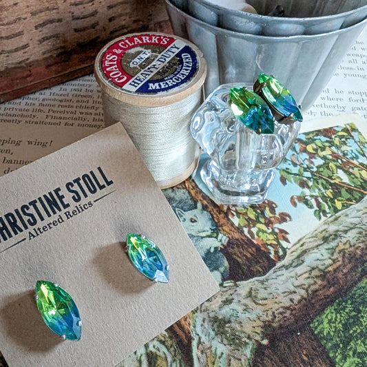 Vintage Glass Post Earrings - Blue Green Cuba