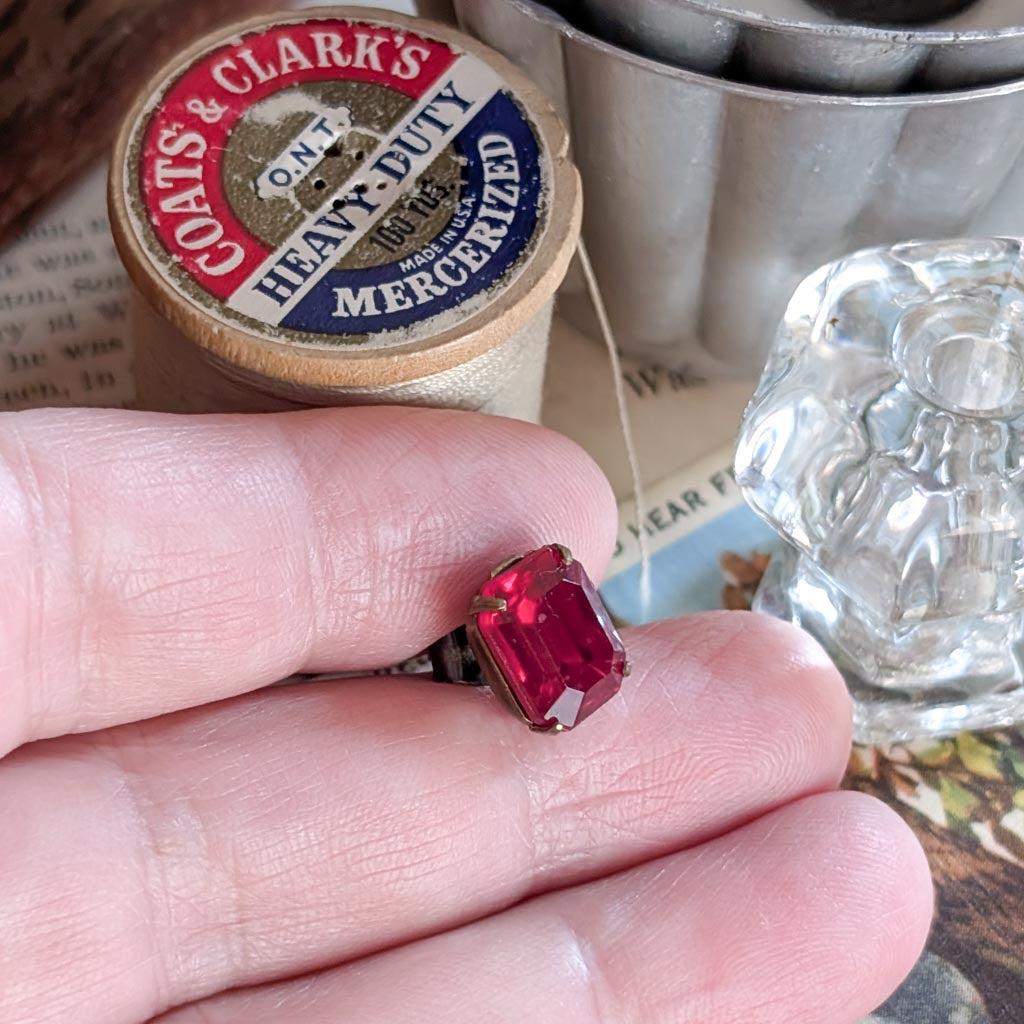 Vintage Glass Post Earrings - Ruby Red