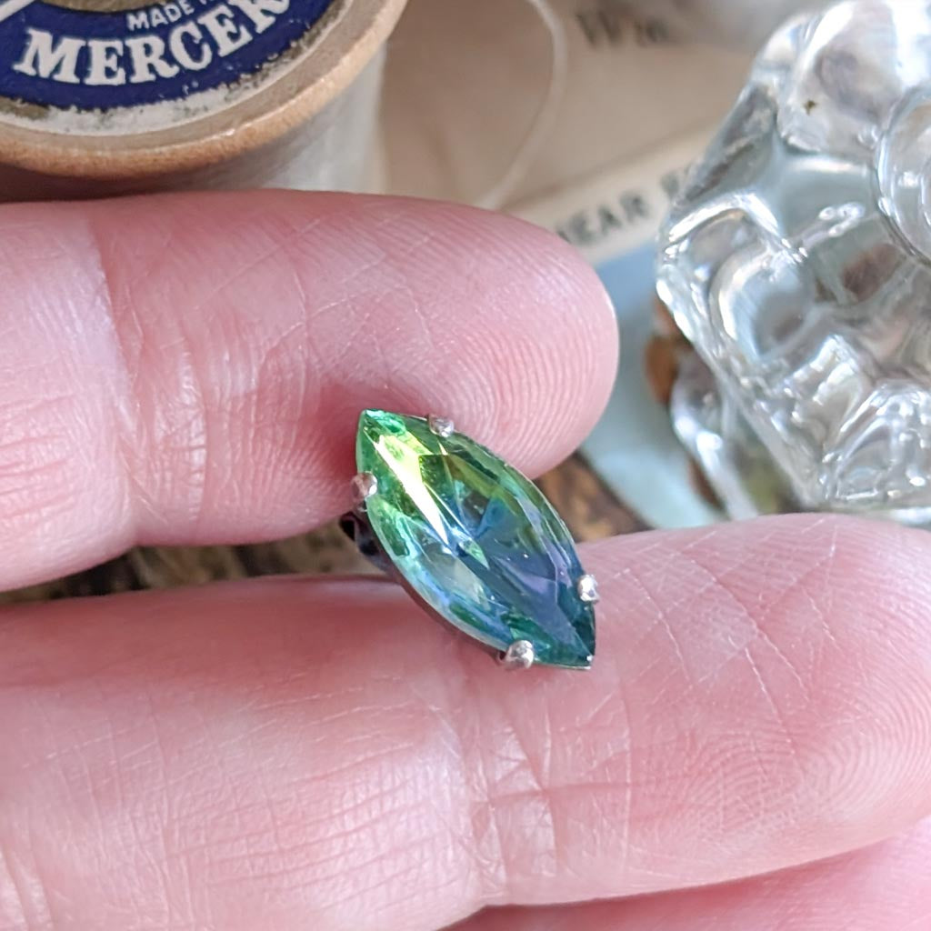 Vintage Glass Post Earrings - Blue Green Cuba