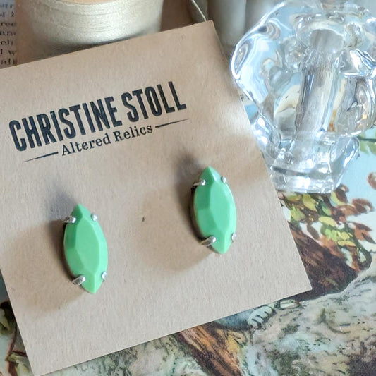 Vintage Glass Post Earrings - Opaque Apple Green