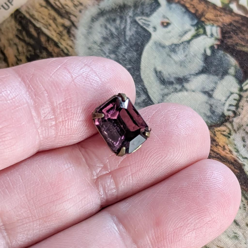 Vintage Glass Post Earrings - Amethyst Purple