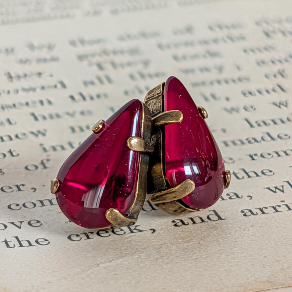 Vintage Glass Post Earrings - Dark Ruby Red