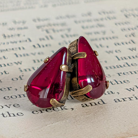 Vintage Glass Post Earrings - Dark Ruby Red