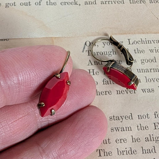 Vintage Glass Earrings - Cherry Red Leverback